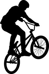 Obraz premium Cyclist performing a trick on a bmx bicycle silhouette with silhouette freestyle recreation transport