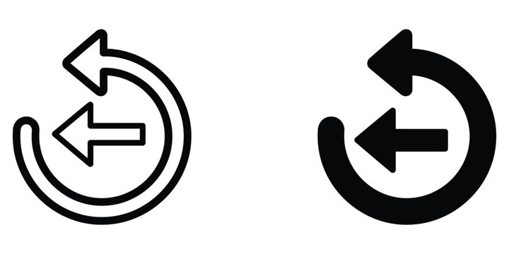 Black and outline circular arrow icons showing a loop refresh reload action Vector