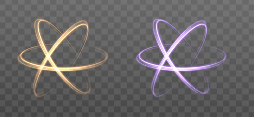 The "Abstract Atomic Structure" set includes light swirl effects created by a moving light source on a transparent background. © Ihor Nemynushchyi