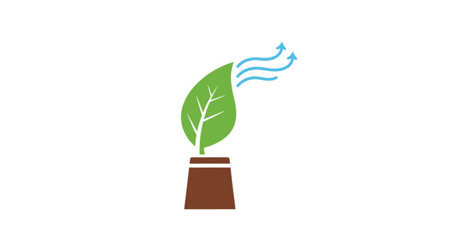 Sustainable industry icon with green leaf emitting clean air