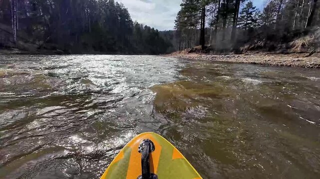 Vivid water journey. Luminous stream with active flow. Radiant river voyage through rushing currents. Brilliant water adventure featuring energetic flow and sunlight glow