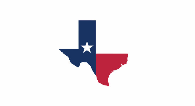 Texas state map outline with lone star flag colors.