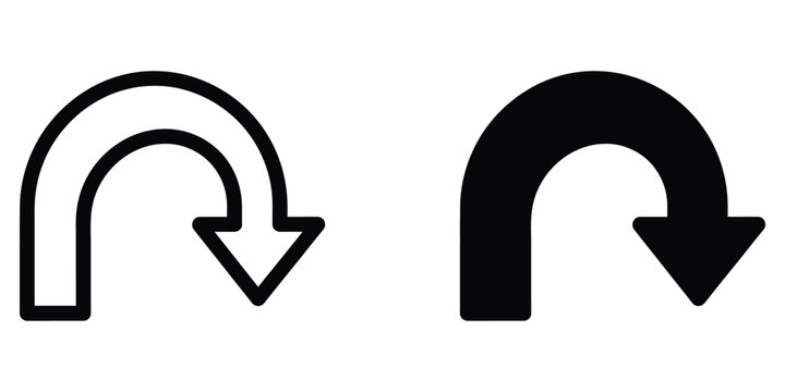 Black and white curved arrow icons representing reload or turn back action Vector