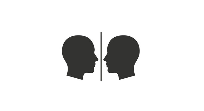 Two face silhouettes separated by a vertical line.