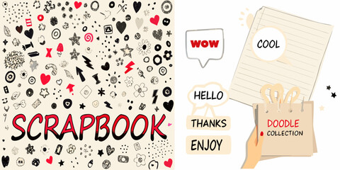 Naklejka premium Hand Drawn Doodle Collection And Scrapbook Text Illustrated Style