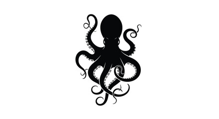 Black octopus with curled tentacles detailed silhouette © MDRAYHAN