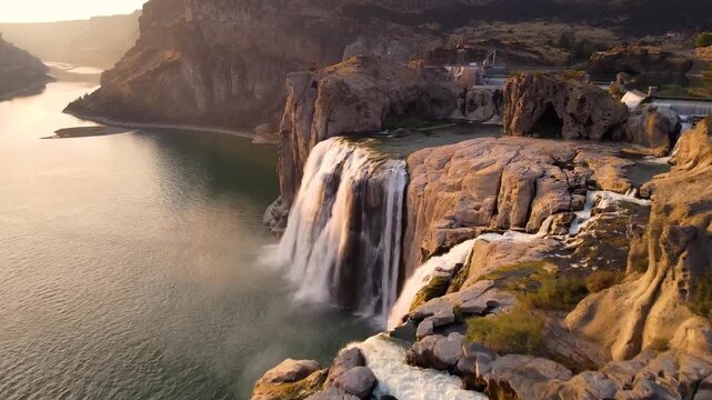 Aerial shot of the beautiful Shoshone Falls on the Snake River in Twin Falls Idaho