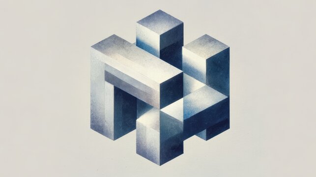 Impossible cube illustration with paradoxical geometry and interlocking beams
