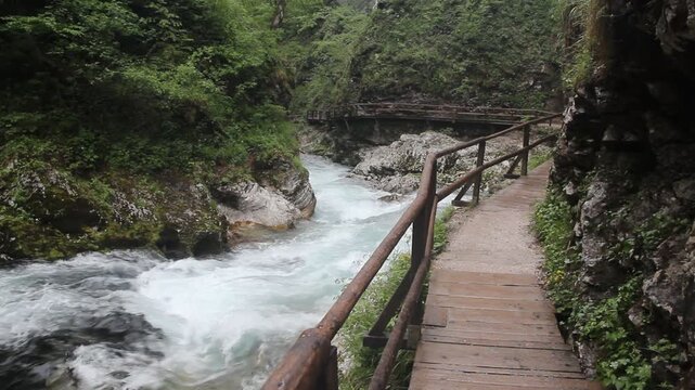 Boardwalk in Vintgar gorge near Bled, Slovenia