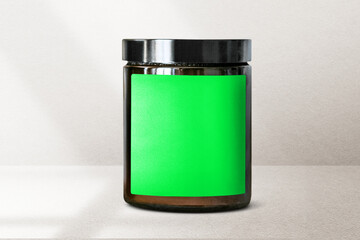Fototapeta premium Blank jar with green label, suitable as mockup