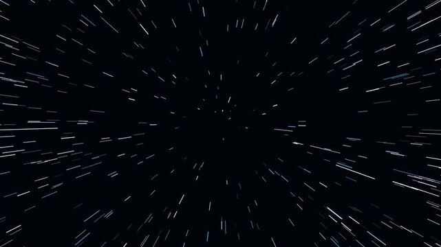 Fast warp jump into lightspeed tunnel across the dark universe with starburst motion effects.