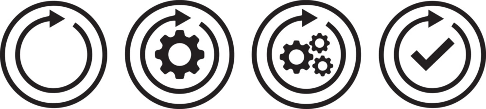 Black icons depicting cyclical processes and settings
