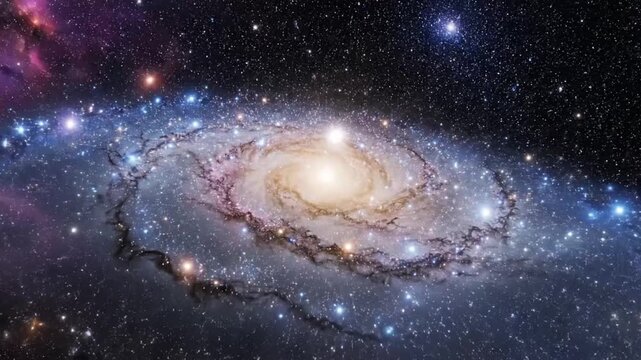 Spiral galaxy rotates in deep space showing stars and cosmic clouds near VSRExport