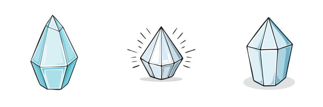 Set of sparkling and faceted gemstones precious stones illustrations