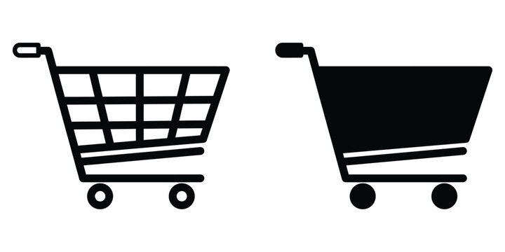 Black shopping cart icons set for retail and e-commerce web design Vector