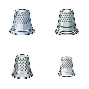 Set of four silver thimbles with patterned holes for sewing and crafting