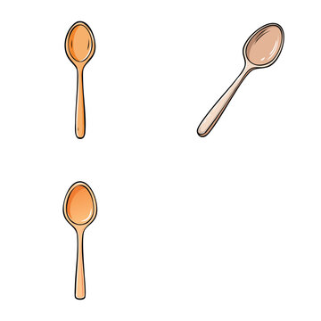 Set of three isolated wooden spoons illustrated in a clean graphic style
