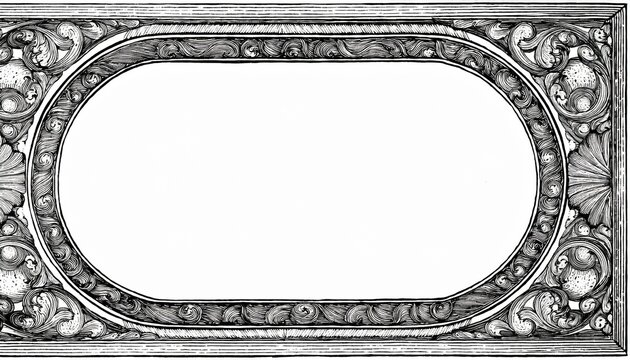 vintage engraving rectangle frame with decorative shell filigree border