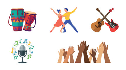 Fototapeta premium Collection of Music and Dance Icons with Diverse People.