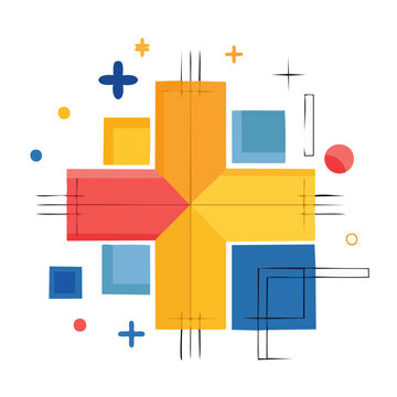 Abstract geometric plus sign with colorful shapes