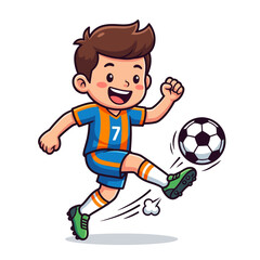 Obraz premium Cheerful Young Soccer Player Dribbling a Football in a Cartoon Sports Illustration Style