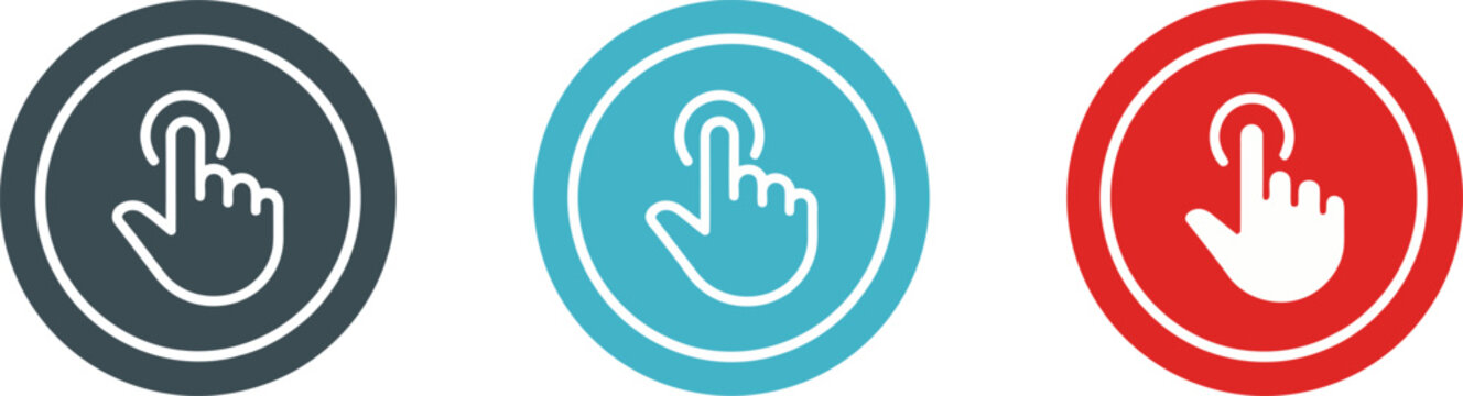 Three circular buttons with hand pointer icons in different