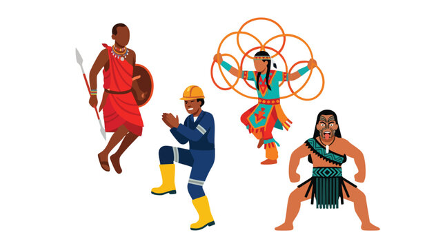 Diverse cultural figures in traditional and modern attire.