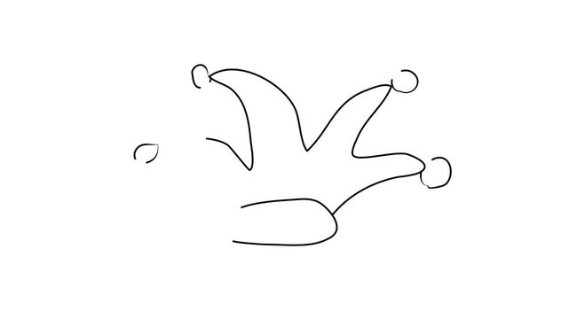 Crown, jester's cap, headdress. Contour drawing, silhouett animation. Continuous line. Isolated on white. Video 4k object illustration self-drawing. Object construction. Minimalist continuous line dra