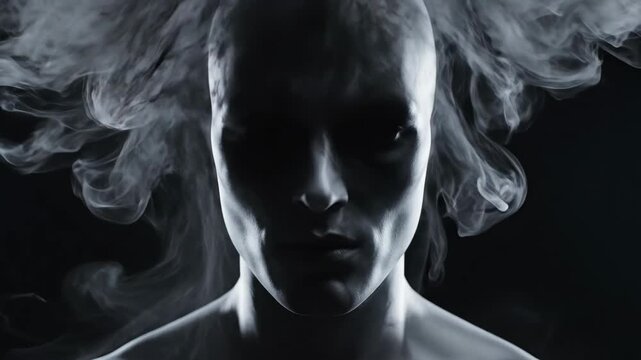 Ethereal human forms emerge from swirling smoke in dramatic monochrome