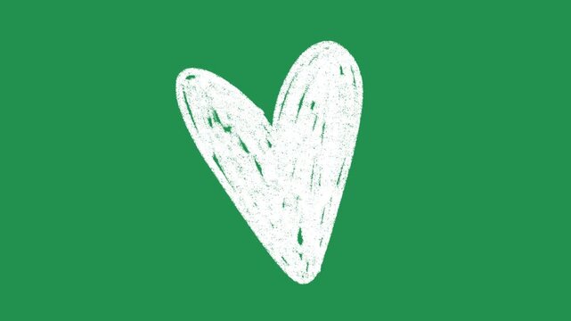 Hand Drawn White Sketch Heart Animation on Green Screen Overlay