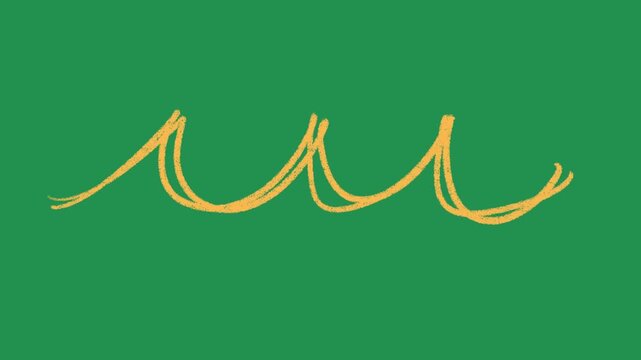 Hand Drawn Yellow Continuous Loop Waves Animation on Green Screen Overlay