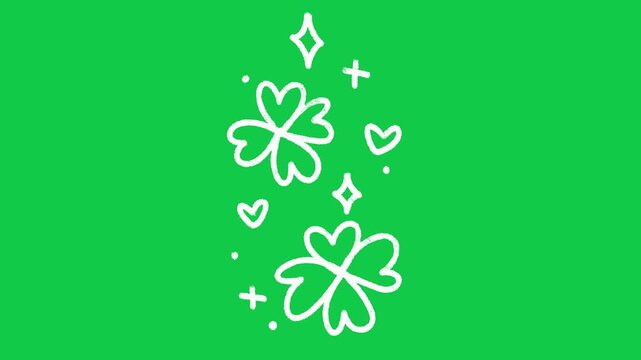 Hand Drawn Clovers and Hearts Outline Animation on Green Screen Overlay