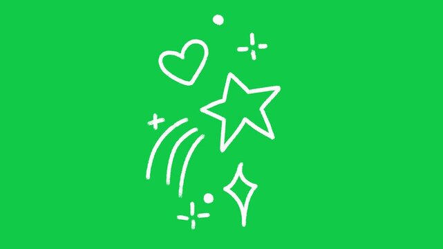 Hand Drawn Shooting Star and Heart Animation on Green Screen Overlay