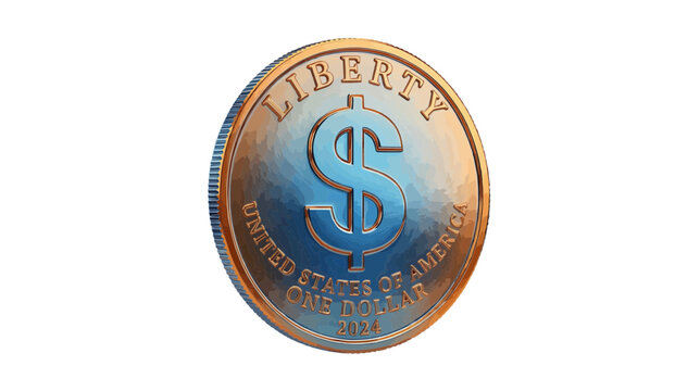 Vector illustration of one dollar coin on a transparent background