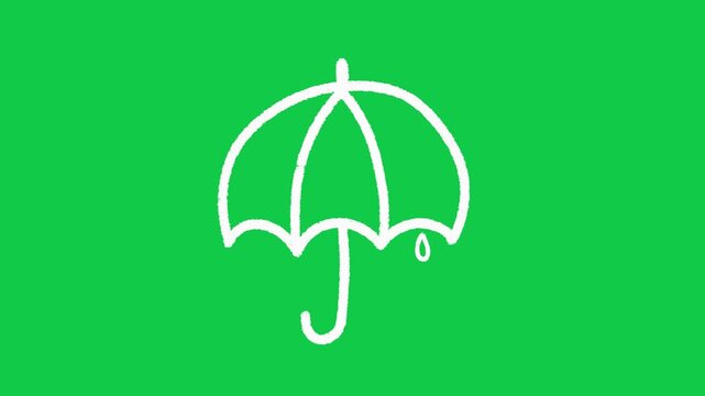 Hand Drawn White Umbrella Line Art Animation on Green Screen Overlay