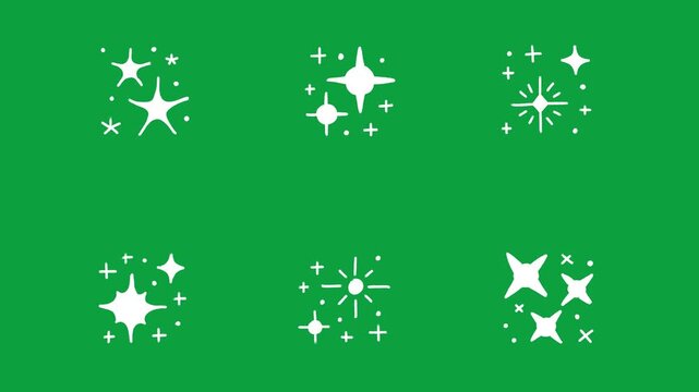 Hand Drawn Magic Sparkles and Stars Animation Pack on Green Screen Overlay