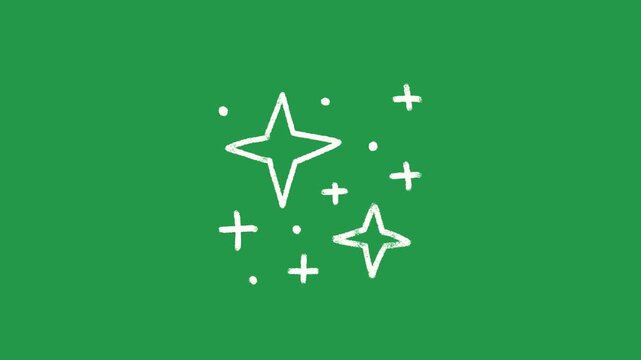 Hand Drawn Magic Sparkle and Twinkle Star Animation on Green Screen Overlay