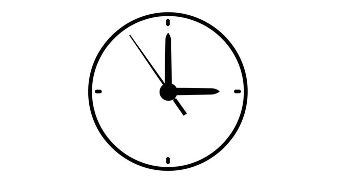 Simple black and white minimalist clock icon showing three o'clock, symbolizing time, punctuality, and scheduling.