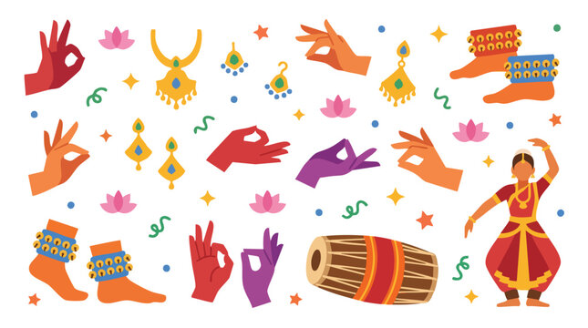 Indian Dance and Culture Elements Set.