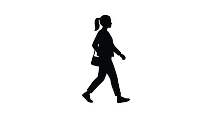 Fototapeta premium Walking woman with shoulder bag black silhouette