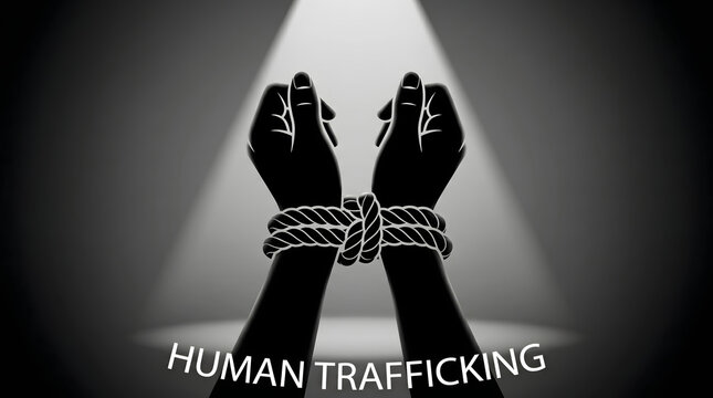 human trafficking concept bound hands with rope