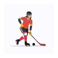 Fototapeta premium Flat design illustration of a female hockey player with stick and puck