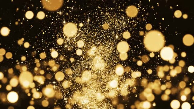 Golden particles move and form shapes for c VSRExport project in abstract animation