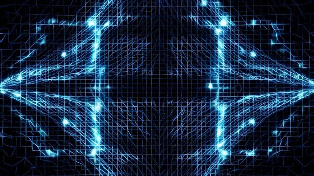 Dynamic blue light patterns create mesmerizing digital abstract visuals in constant motion