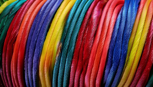 colorful braided and shilded cable texture background closeup with visible texture