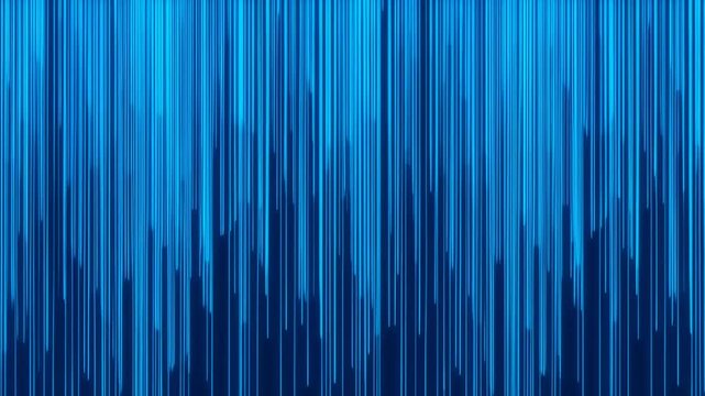 Panning shot of vertical blue light streaks sliding across abstract digital background in horizontal motion