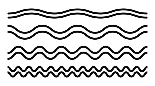 Set of four parallel wavy line graphic patterns with abstract minimalist geometric frequency