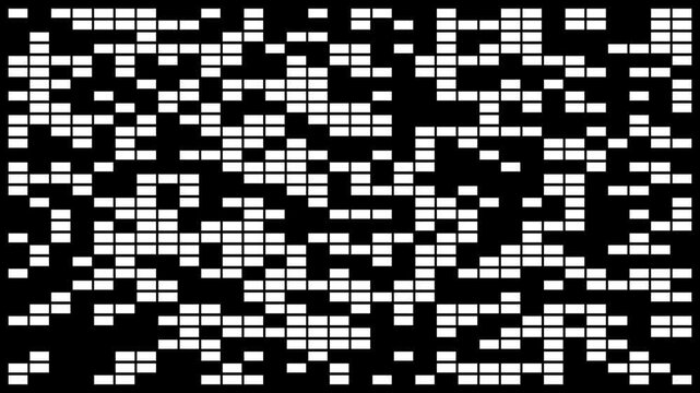 Abstract White Rectangle Blocks Appearing on Black Background, Widescreen Digital Animation Loop, ideal for abstract animation, vibrant data visualization, and modern design projects.