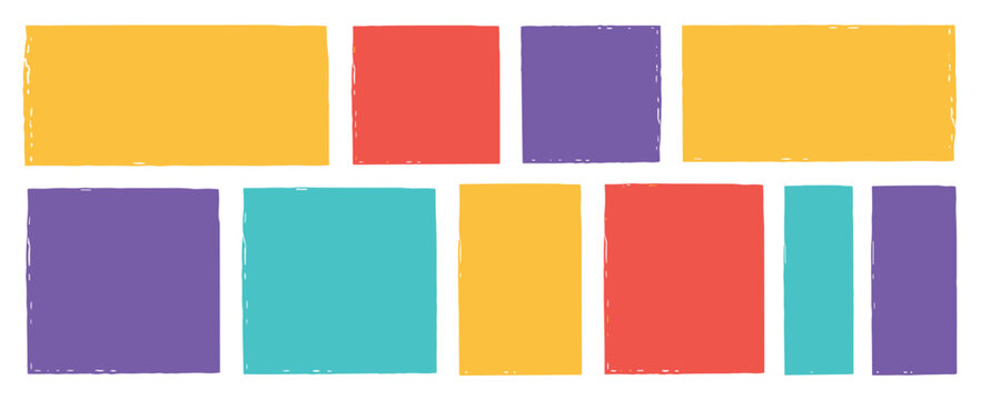 Abstract arrangement of colorful rectangles with rough edges background texture pattern