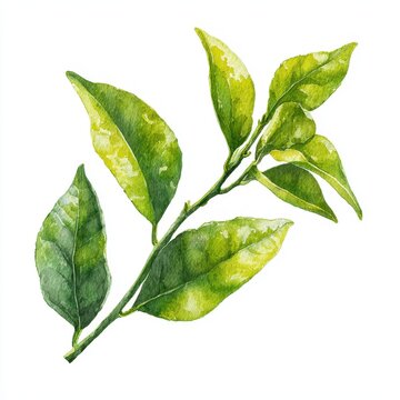 Botanical illustration of petitgrain leaves on a white background